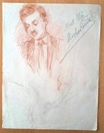 A493-73 Oude tekening Schets man met signatie, Ophalen of Verzenden