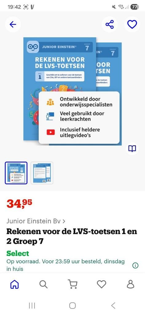 Rekenen oefenboeken junior einstein deel 1 en 2 groep 7, Ophalen of Verzenden, Zo goed als nieuw, Overige niveaus