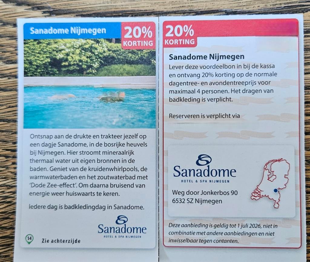 Sauna Sanadome Nijmegen 20% korting voor max 4 personen., Tickets en Kaartjes