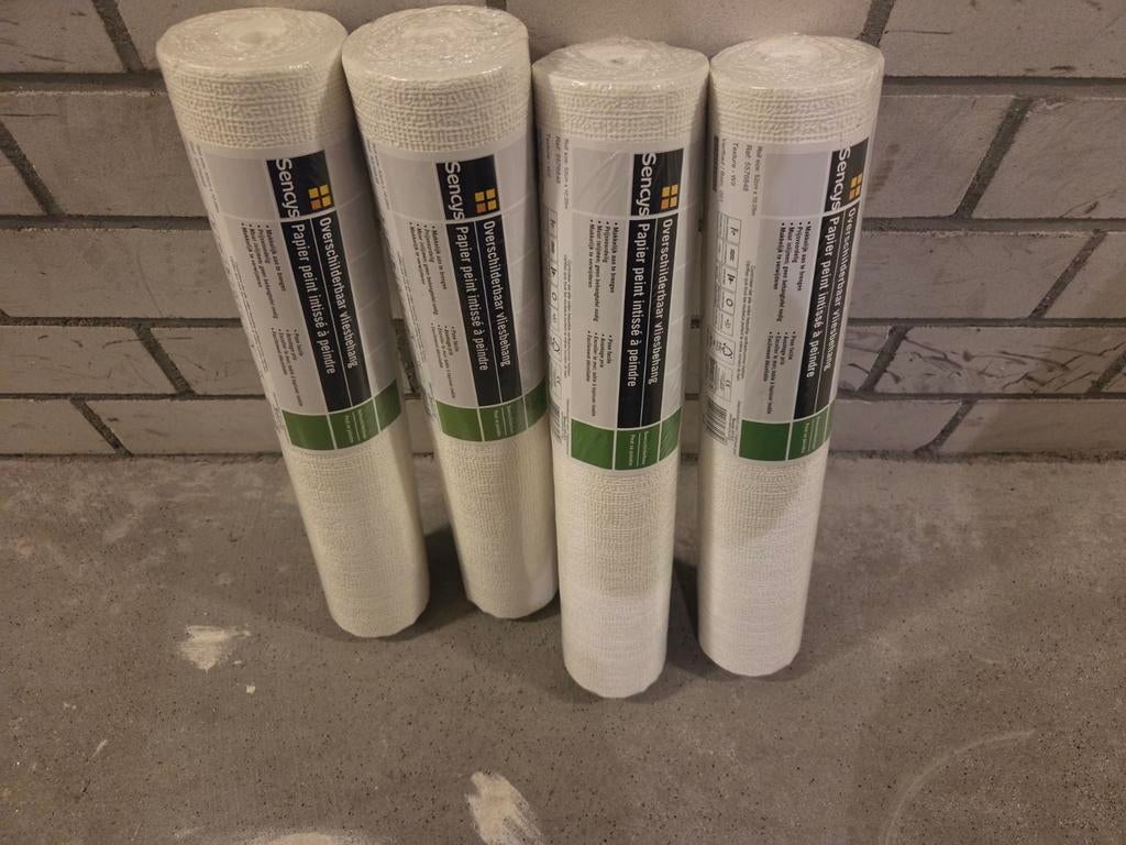Sencys Overschilderbaar Vliesbehang - 4 rollen, Ophalen, 10 tot 25 m², Wit, Modern, Neutraal, Overgeschilderbaar