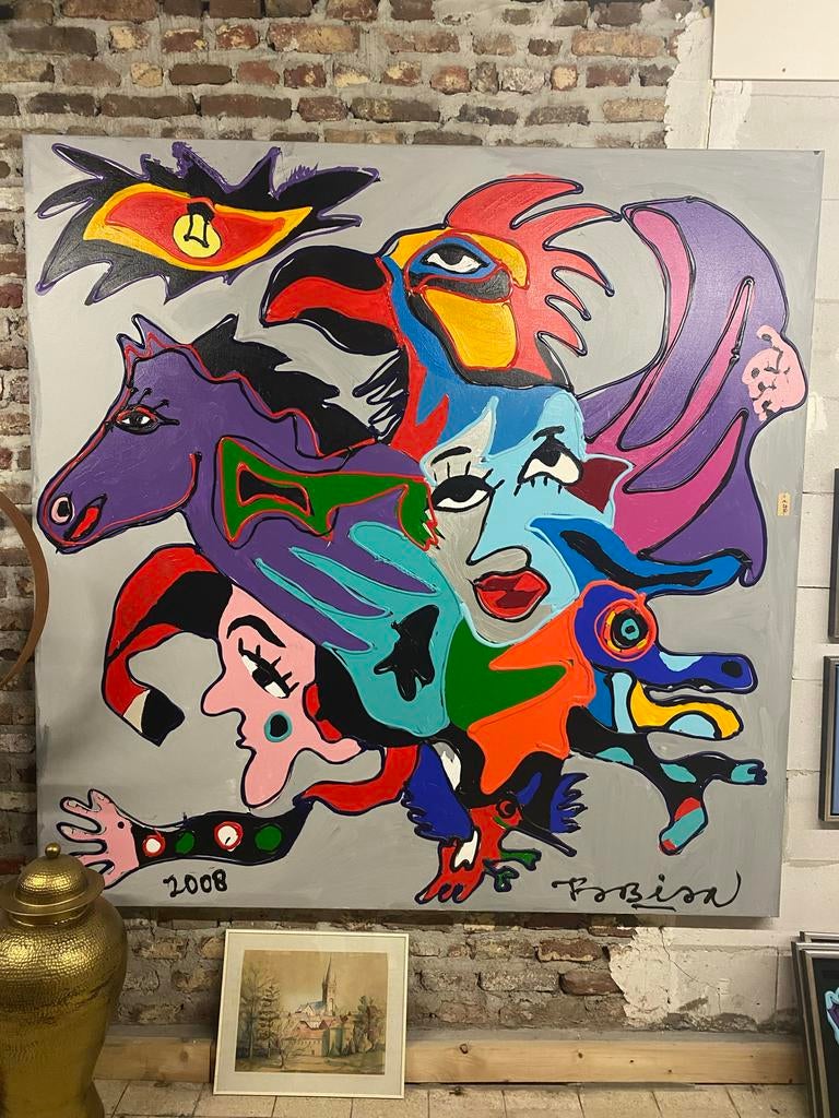 Levendig Abstract Schilderij - '2008' door Fabian 200x200cm, Ophalen