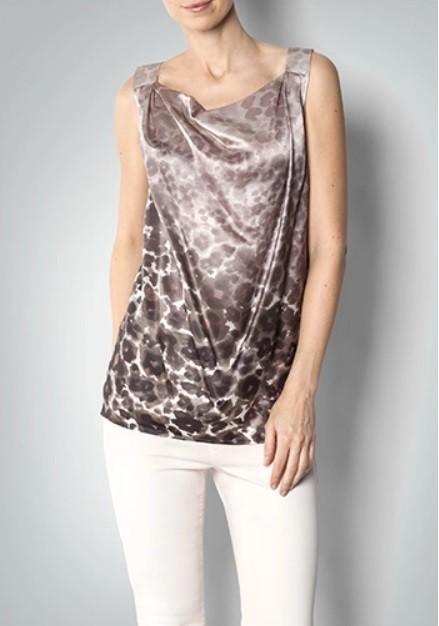 Joop 100% zijde top waterval hals dierenprint bruin S 42600, Kleding | Dames, Tops, Zo goed als nieuw, Maat 36 (S), Bruin, Zonder mouw
