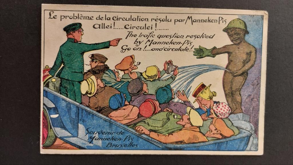 Manneken Pis, het verkeersprobleem wordt zo door hem opgelos, Ophalen of Verzenden, Ongelopen, Overige thema's