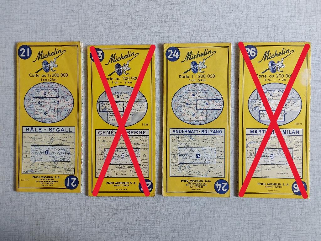 Oude MICHELIN Wegenkaarten jaren '50 '60 '70 Kleur geel, Gelezen, Ophalen of Verzenden, Landkaart, 1800 tot 2000
