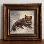 Schilderij - winters landsvhap met wild zwijn, Ophalen of Verzenden