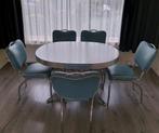 Jaren 60 eettafel met 5 stoelen, Huis en Inrichting, Ophalen, Gebruikt, Rechthoekig, 50 tot 100 cm
