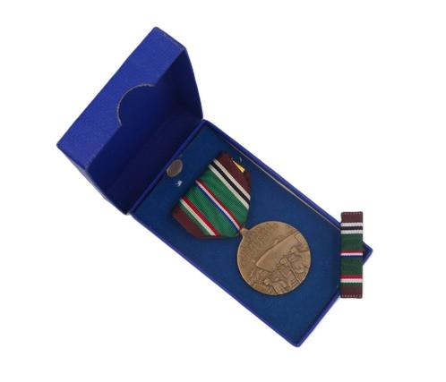 US WO2 Cased EAME Campaign Medal (Medallic Art Co.), Verzamelen, Militaria | Tweede Wereldoorlog, Landmacht, Lintje, Medaille of Wings