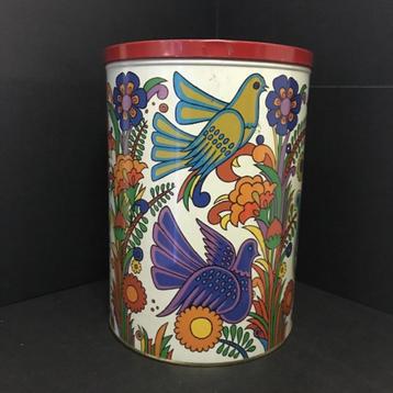 Vintage groot voorraad blik met 'Acapulco' design. beschikbaar voor biedingen