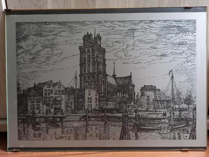 Mooie prent / schilderij in lijst (Grote kerk Dordrecht), Huis en Inrichting, Woonaccessoires | Schilderijen, Tekeningen en Foto's