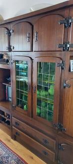 Eiken wand kast met glas in lood, Ophalen, Gebruikt, 25 tot 50 cm, Glas