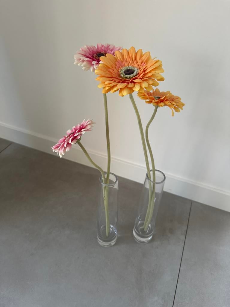 Kunst Anjers in Glazen Vaas - Oranje & Roze, Ophalen of Verzenden, Nieuw