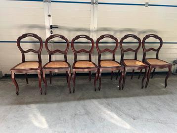 6 Antieke Mahoniehouten Biedermeier Stoelen met Webbing zit beschikbaar voor biedingen