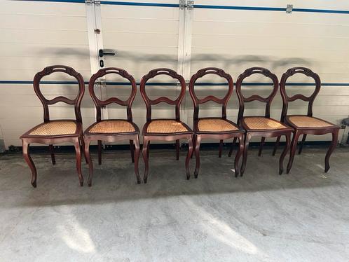 6 Antieke Mahoniehouten Biedermeier Stoelen met Webbing zit, Antiek en Kunst, Antiek | Meubels | Stoelen en Banken, Ophalen