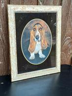 Vintage Basset Hound Schilderij, Antiek en Kunst, Kunst | Tekeningen en Foto's, Ophalen of Verzenden