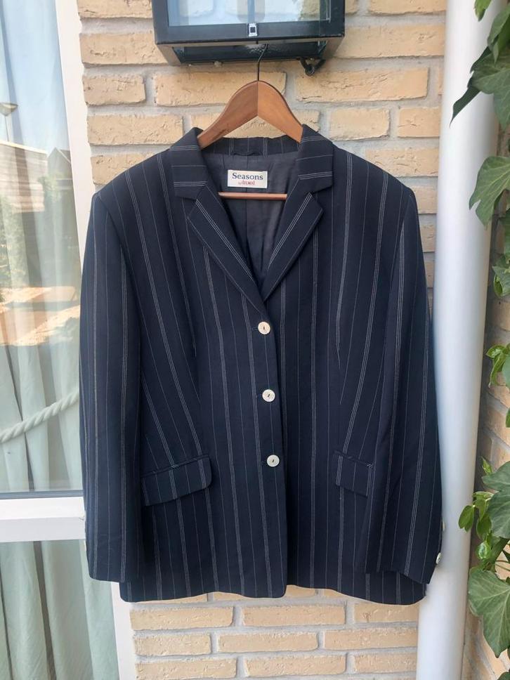 Delmod Seasons blazer | donkerblauw streep |  maat 46, Kleding | Dames, Jasjes, Kostuums en Pakken, Zo goed als nieuw, Jasje, Maat 46/48 (XL) of groter