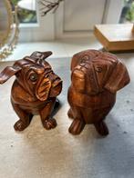 Houten Bulldog Beeldjes - Set van 2 Handgesneden Hondenbeeld, Ophalen of Verzenden