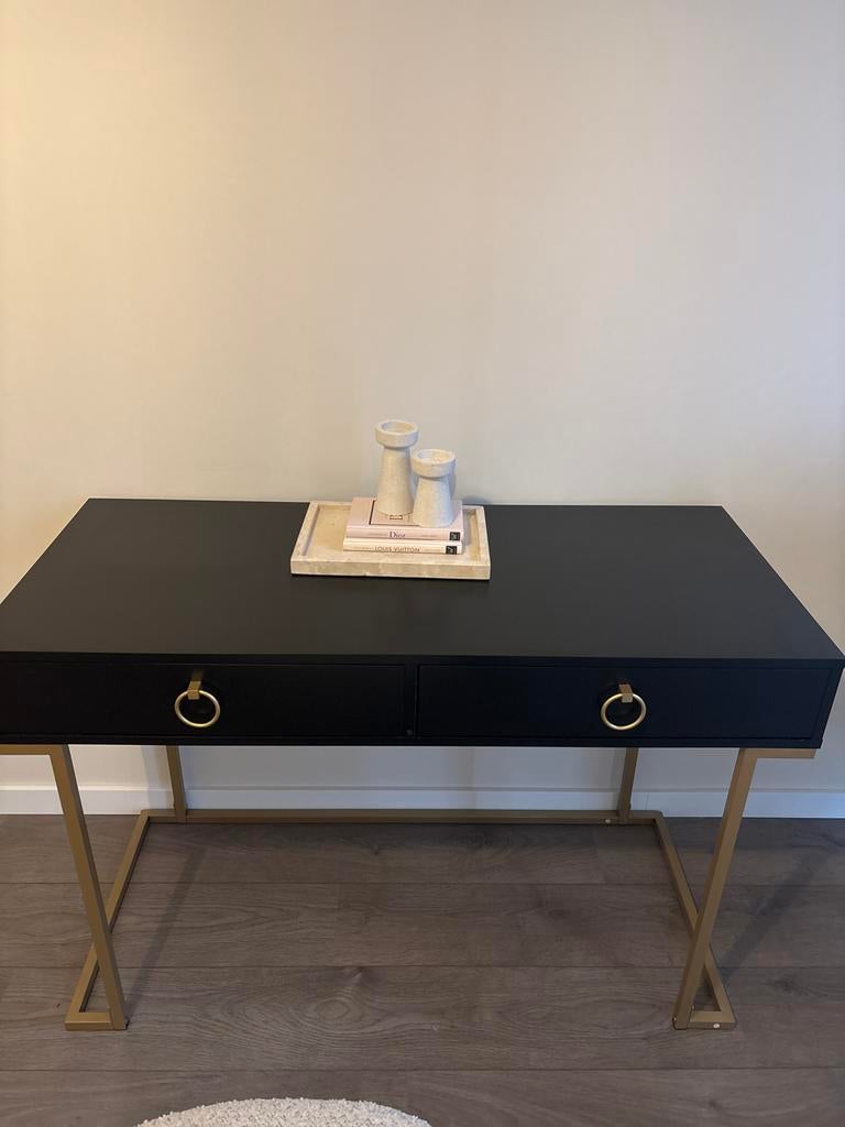 Stijlvol bureau met gouden accenten, Huis en Inrichting, Bureaus, Ophalen, In hoogte verstelbaar, Zo goed als nieuw