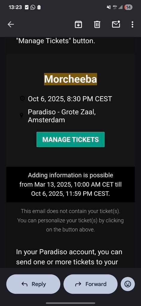 Morcheeba 2 tickets - 6 oktober 2025, Tickets en Kaartjes, Evenementen en Festivals, Twee personen