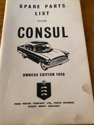 Ford Consul 1958 Onderdelenlijst / Handleiding beschikbaar voor biedingen