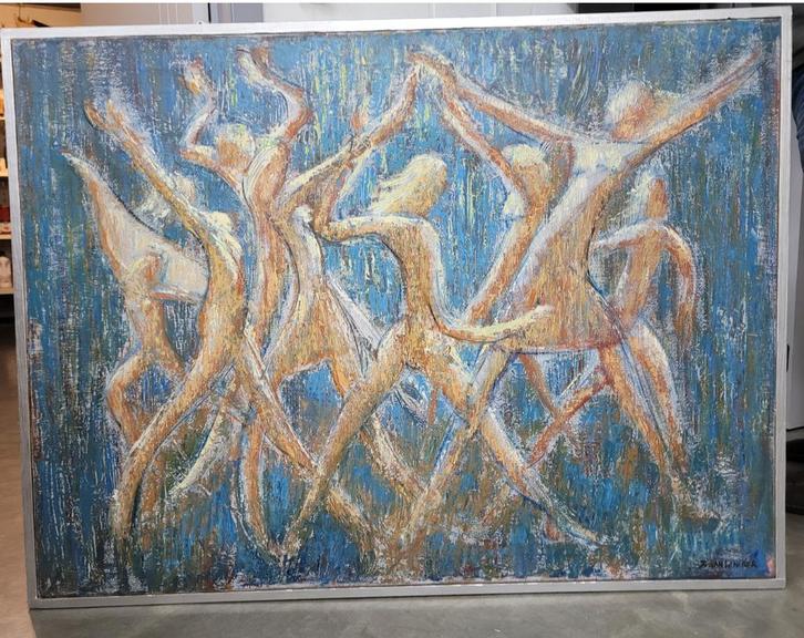 Jos VAN LANCKER, beweging in blauw, Antiek en Kunst, Kunst | Schilderijen | Klassiek, Ophalen