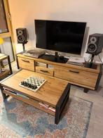 Industrieel massief houten en stalen TV meubel en salontafel, Ophalen, Gebruikt, 25 tot 50 cm, Minder dan 100 cm
