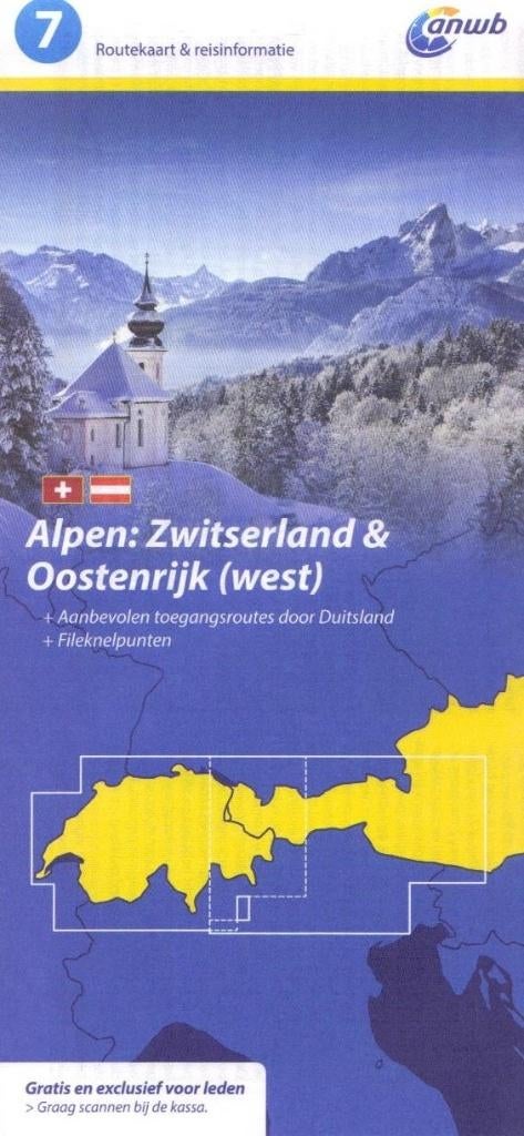 ANWB RouteKaart Zwitserland + Oostenrijk (Alpen) WegenKaart, Boeken, Atlassen en Landkaarten, ANWB, Verzenden, 2000 tot heden