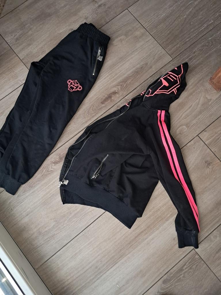 Zwarte trainingspak met roze details, Zwart, Ophalen of Verzenden, Maat 34 (XS) of kleiner, Fitness of Aerobics