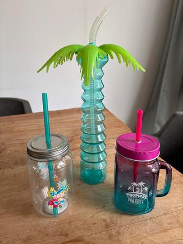 Zomerse Drinkbekers met Rietje - Set van 3 beschikbaar voor biedingen