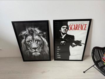 Twee grote schilderijen incl poster beschikbaar voor biedingen