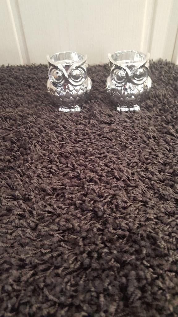 2 Leuke Waxinelichthouders Uiltjes, Ophalen of Verzenden, Zo goed als nieuw, Grijs, Metaal