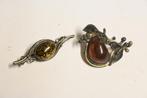 2x zilveren broche barnsteen origineel oud antiek, Ophalen of Verzenden, Zo goed als nieuw, Zilver, Zilver