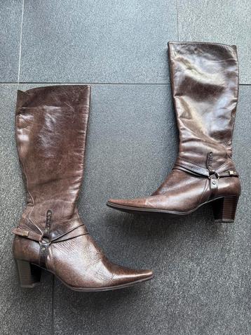Vintage Y2K donker bruine western leren laarzen met gesp beschikbaar voor biedingen