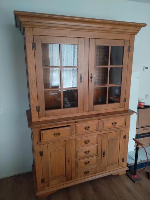 geloogd grenen vitrine / buffetkast, Huis en Inrichting, Kasten | Buffetkasten, Gebruikt, 200 cm of meer, 25 tot 50 cm, Ophalen