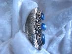 Prachtige Lange Zilveren Ring met 3 Labradoriet stenen en, Sieraden, Tassen en Uiterlijk, Antieke sieraden, Met edelsteen, Zilver