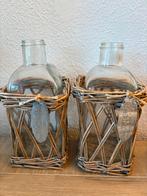 2 Riverdale flessen met rieten omhulsel, Gebruikt, Overige kleuren, Ophalen of Verzenden, Glas