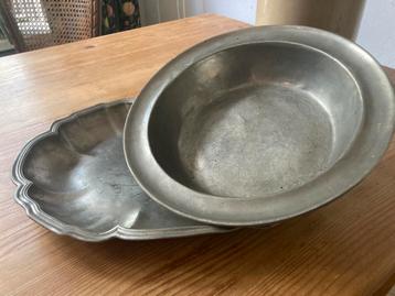 Tinnen schaal, schotel en peper&zout stelletje beschikbaar voor biedingen
