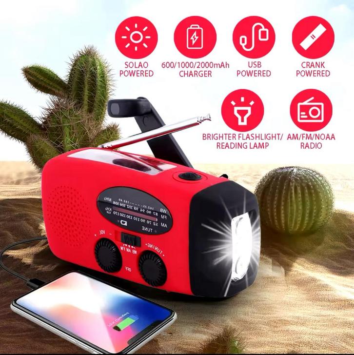 2000mAh Noodradio – Solar - Powerbank - Led-zaklamp, Audio, Tv en Foto, Radio's, Nieuw, Radio, Ophalen of Verzenden