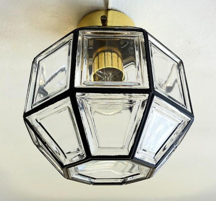 Vintage Art Deco Glashütte Limburg plafondlamp jaren 60, Huis en Inrichting, Lampen | Plafondlampen, Gebruikt, Ophalen of Verzenden
