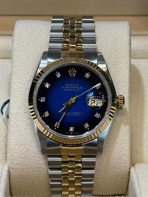 Rolex datejust 36mm yellow gold/steel blue diamond dial, Sieraden, Tassen en Uiterlijk, Horloges | Heren, Zo goed als nieuw, Polshorloge