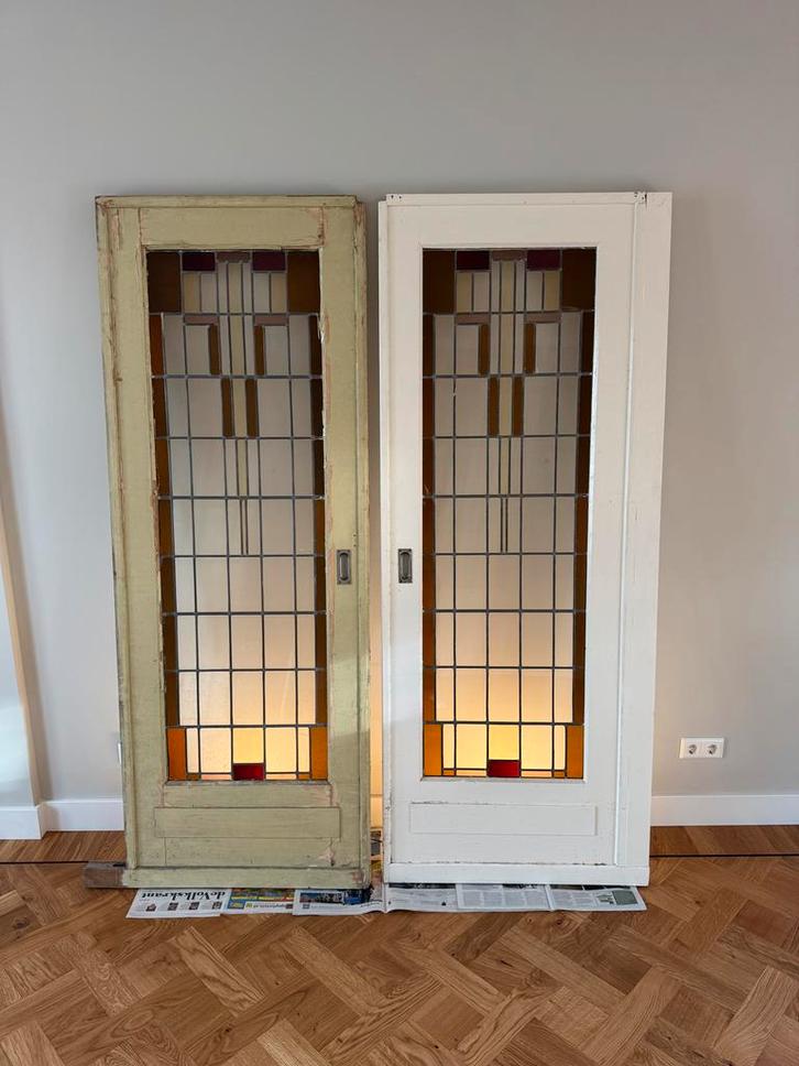 Ensuite deuren met glas in lood, Doe-het-zelf en Verbouw, Deuren en Horren, Gebruikt, Binnendeur, 200 tot 215 cm, 120 cm of meer