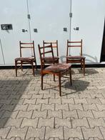 4 vintage teak deens design eetkamerstoelen jaren 70, Huis en Inrichting, Stoelen, Ophalen of Verzenden, Gebruikt, Bruin, Vier