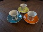 3x espresso retro blauw groen oranje, Overige stijlen, Kop(pen) en/of Schotel(s), Ophalen of Verzenden, Zo goed als nieuw