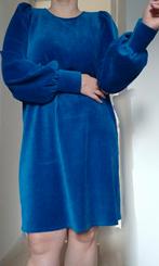 Pulz Jeans kobaltblauw geribd jurk L pofmouw balloon mouw, Pulz, Maat 42/44 (L), Zo goed als nieuw, Knielengte