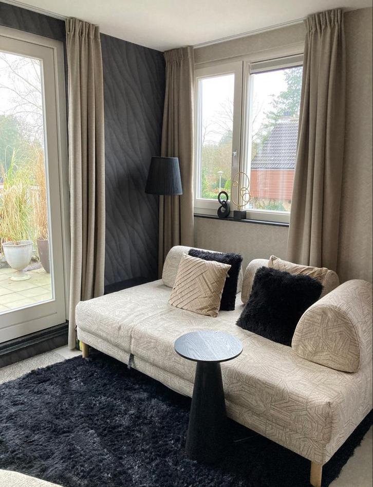 Eric Kuster stijl taupe linnenlook overgordijnen op maat, Huis en Inrichting, Stoffering | Gordijnen en Lamellen, Nieuw, 200 cm of meer