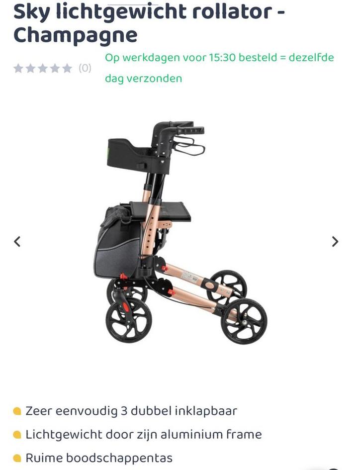 Lichtgewicht rollator, champagne kleurig, Diversen, Rollators, Gebruikt, Lichtgewicht, Ophalen of Verzenden