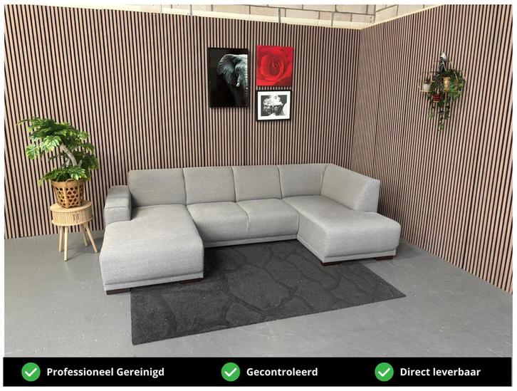 GRATIS LEVERING U-Bank Grijs 300x165x160 GEREINIGD, Huis en Inrichting, Banken | Bankstellen, Zo goed als nieuw, Hoekbank, Vierpersoons of meer