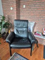 Zwarte leren stoel, Huis en Inrichting, Fauteuils, Ophalen, Gebruikt, 75 tot 100 cm, 50 tot 75 cm