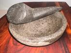 Oude stenen tjobek/vijzel met oelekan diam. ca 15 cm, Huis en Inrichting, Ophalen of Verzenden, Gebruikt