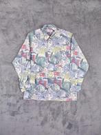 Vintage Blouse Overhemd XL Crazy Pattern Abstract 90s, Blauw, Halswijdte 43/44 (XL), Ophalen of Verzenden, Zo goed als nieuw