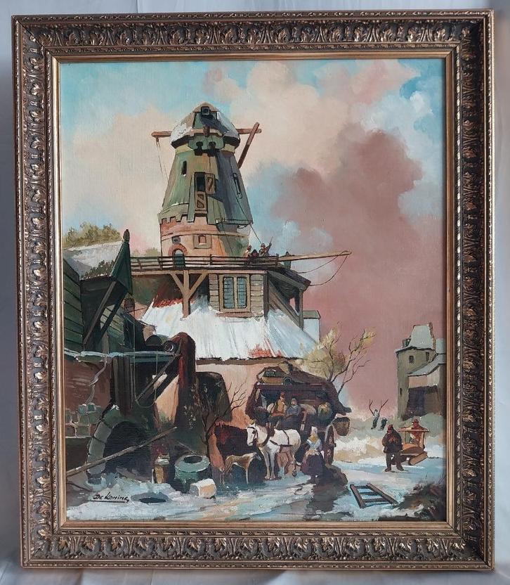 naar Wijnand Nuijen – De oude molen in de winter - 1950, Antiek en Kunst, Kunst | Schilderijen | Klassiek, Ophalen